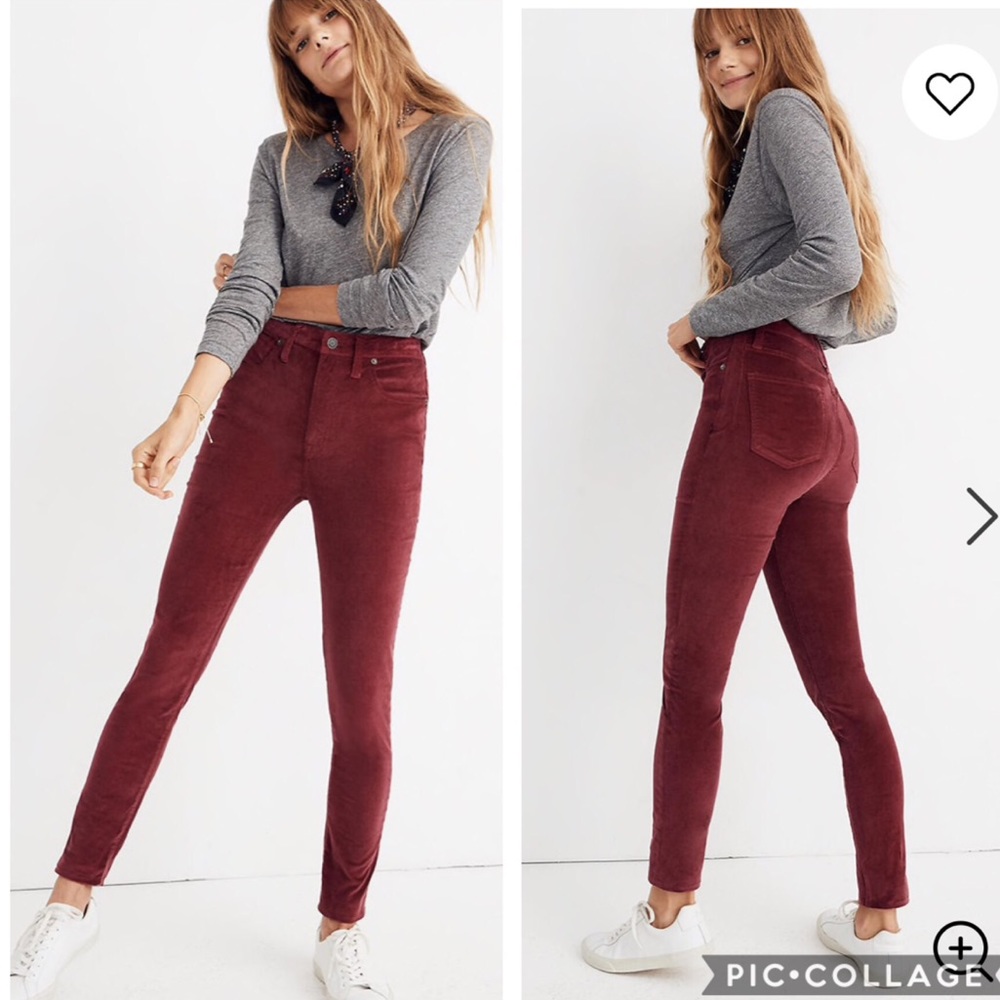 EUC Madewell Velvet 10" High-Rise Skinny Jeans
